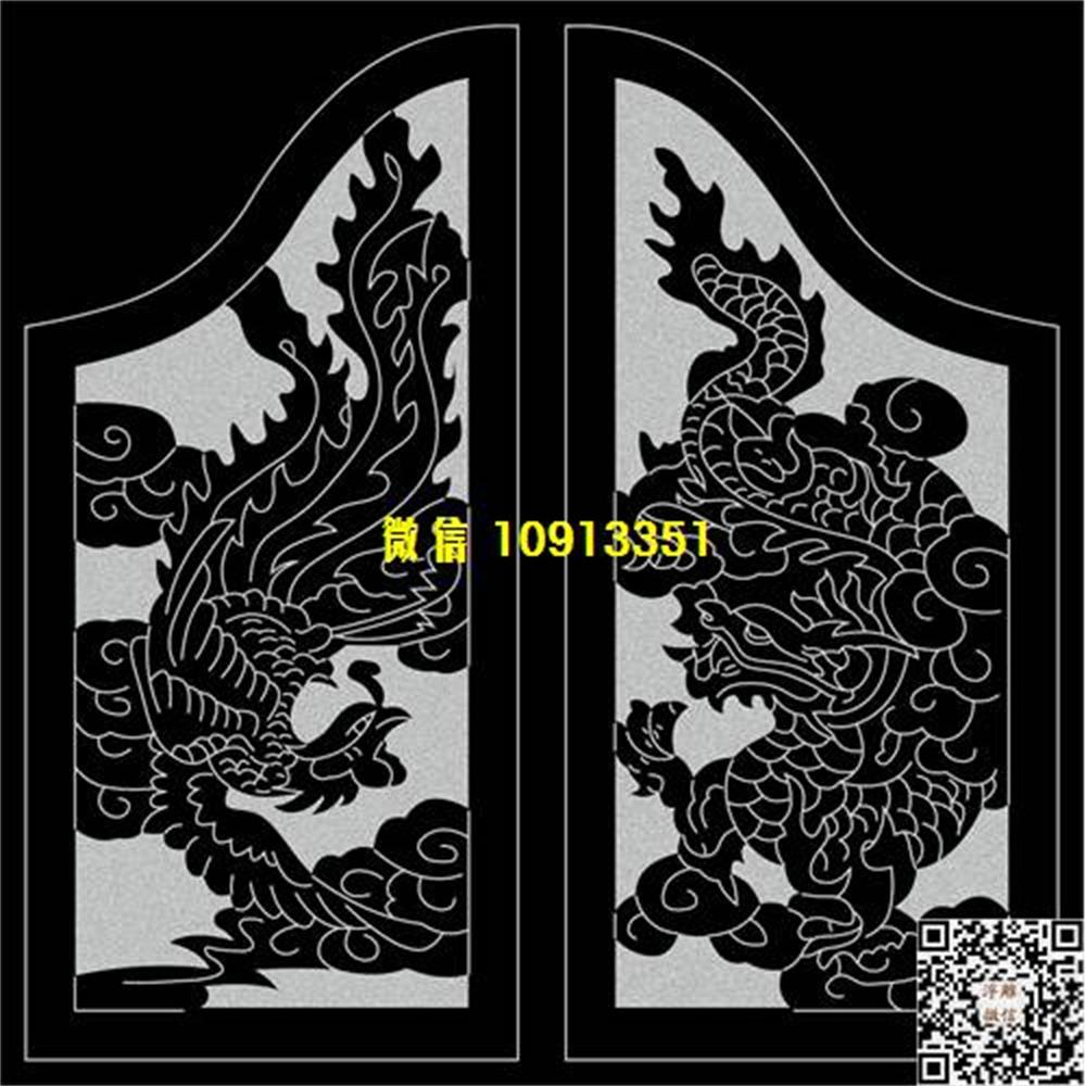 精雕图28龙凤抱鼓精雕图线雕图线条图单线铣底图_电脑雕刻plt文泰矢量图精雕图浮雕图